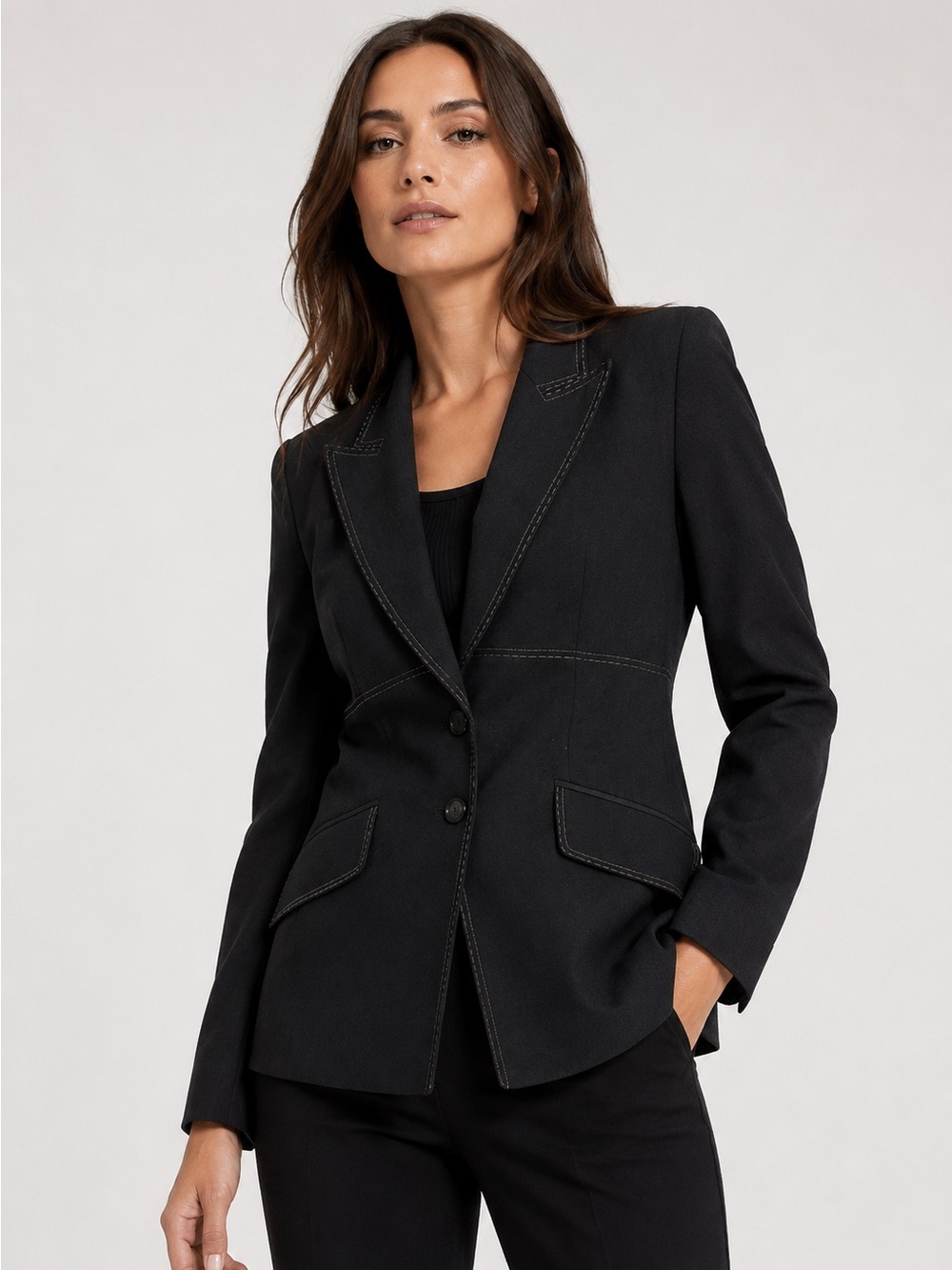 Escada Black Contrast Stitch Blazer Jacket | Size 34 | Designer Career Wear
